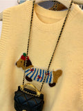 Early Autumn Wearing Cartoon Dachshund Dog Sleeveless Vest Knitted Women's Spring And Autumn Loose Folding Sweater Vest