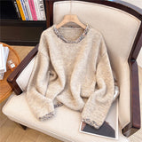 Special Counter Withdraws The Big-Name Shear Women's Retro Round Collar Collar Sweater Women's Spring And Autumn Lazy Wind Loose Knitting Top