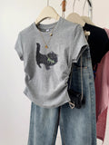 Pure Cotton Gray Shoulder Short-Sleeved T-Shirt Women's Summer 2025 New Small Slim Slimming Blouse