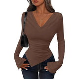 2025 Long-Sleeved Women Early Autumn New Asymmetrical Sexy Slimming Stack Collar Blouse Spring