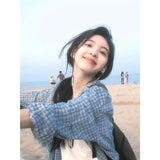 Lazy Casual Blue Plaid Shirt Women 2026 Early Autumn New Loose Long-Sleeved Sun Protection Coat Top