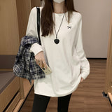 White Round Collar Long-Sleeved T-Shirt Autumn Jacket With A T-Shirt Lazy Slacken Sense Foundation Long-Term Top Lady