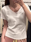 Pure Hottie V-Neck Short-Sleeved T-Shirt Girl 2025 Summer New Design Sense Niche Waist Thin Cloth Tide