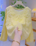 Atmosphere Feeling Yellow Flower Nails Hollow Knitted Knitted Shirt Spring And Autumn Fashion Soft Languid Sweater Female