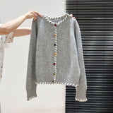 Color Buckle Thick Knitted Sweater Coat Women 2025 Autumn And Winter Languid Style Loose Design Feeling Long Sleeve Open Shirt Top