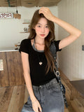 College Wind Fake Two Shoulder Short-Sleeved T-Shirt Women 2026 Summer New Slimming Unique Beauty Blouse