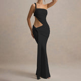 2025 Summer New Women's Irregular Dress Ribbon Hollow Splicing Bag Hip Skirt Folding Dress