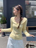 Doll Collar Sweet Pure Color Long-Sleeved T-Shirt Girl Autumn New Pure Desire To Repair The Temperament Of Thin Shoulder Clothes