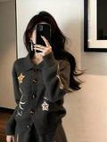 Lazy Casual Gray Knitting Set Early Winter Small Man Wearing Women 2026 New Top Pants Two Sets