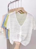 White Hollow Knitted Cardigan Girl Thin Long-Sleeved Ice Silk Shawl With Sling Skirt Air-Conditioning Shirt Summer
