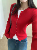 Christmas Red And Fake Two Bottom Knitted Open-Shirt Long-Sleeved Girl In Autumn And Winter With Sweet Hot Girls Folded Round Collar Coat Top