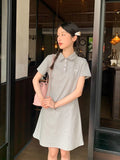 Pure Cotton Bow Polo Collar Short-Sleeved Dress Women Summer Fashion Temperament Waist High-End Ass Short Skirt