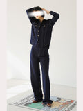 Free Ironing Drop Soft TR Denim Retro High-Waist Broad Leg Bright Line Denim Shirt Loose Set