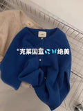 Round Collar Top Soft Glutinous Gold Buckle Knitted Cardigan Women's Autumn And Winter New Korean Gentle Raspberry Powder Sweater Coat