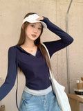 Fake Two Pocket Button Hooded Long-Sleeved T-Shirt Women 2026 Early Autumn New Drawstring Design White Top