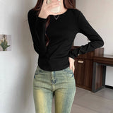 Pure Cotton Long-Sleeved Bottom Shirt Women's Autumn And Winter 2026 New Curved Hem Irregular T-Shirt With Velvet Top