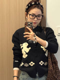 Sweet Cute Rabbit Round-Neck Sweater Girl Spring And Autumn New Lazy Wind Loose Horn Buckle Buckle Shirt Top Winter