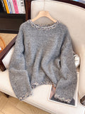 Special Counter Withdraws The Big-Name Shear Women's Retro Round Collar Collar Sweater Women's Spring And Autumn Lazy Wind Loose Knitting Top