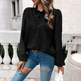 Dili 2025 Autumn And Winter Women's Temperament Hollow Bubble Bubble Sleeve Embroidered Long Sleeve Top