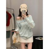 White Word Shoulder Collared Sexy Oblique Shoulder Dress 2026 Early Autumn Loose Lazy Temperament Long-Sleeved T-Shirt