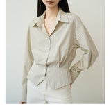 New Waist Striped Shirt Ladies Professional Commuter Shirt Open Design Top