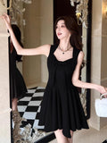 Red Sweet Wind Pure Want To Show Thin Slings Short Skirt French Bow Design Temperament 100 Fold Dress