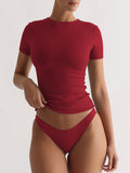 2025 Women's Fashion High-End Feeling Short-Sleeved T-Shirt Y2K Hot Body Sexy Hot Girl Pure Top