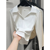 Pure Cotton POLO Collar Long-Sleeved T-Shirt Lady Spring And Autumn Dress Wears 2025 New Bottom Shirt Inside The High Sense Of Top