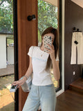 Small Letter Hot Diamond Design Sense Round Neck Short-Sleeved T-Shirts Summer New Relaxed Casual Temperament Blouse