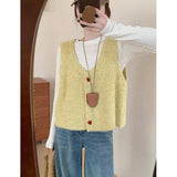 Soft Glutinous Sweet Love Buckle U Collar Knitted Vest Cardigan Women Loose Short Small Spring And Autumn Winter Folding Vest