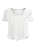 Positive Shoulder Short Sleeve T-Shirt Girls Summer Slime Under The Irregular Curves Under The Short Skinny Fish Bone Cotton Top