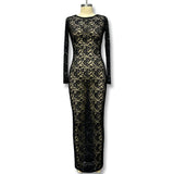 Autumn 2025 New Sexy Perspective Long-Sleeved Lace Dress Burst Women's Clothing