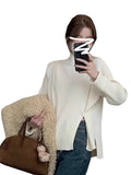 Lazy Half-High Collar White Sweater Women's Autumn And Winter 2025 New Thick Coat Inside The Bottom Of The Knitted Shirt Top