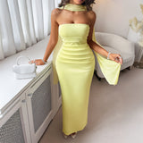 Dili Elegantly Tied With Solid-Colored Ass Tos Dress Women's Dress 2025 Autumn And Winter
