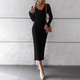 Dili Women's Clothing 2025 Autumn And Winter Temperament Elegant V-Neck Long-Sleeved Wool Dress