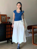 French Flowers With Blue Small Flying Sleeve Knit T-Shirt For The Summer 2025 New Slime Sleeveless Top