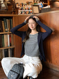 Korean Version Of The Color Stripe Splicing Two Long-Sleeved T-Shirts Early Autumn Collar Design Feeling Tie-Up Shirt