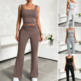 Dili Women's Clothing 2025 Spring And Summer Leisure Solid Color Repair Vest Long Pants Set