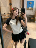 Butterfly Splicing Short-Sleeved T-Shirt Girl 2026 Summer Hottie Perfect Fashion Temperament Short-Term Top