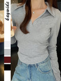 Dili Casual Simple Long-Sleeved Women's V-Neck Shirt T-Shirt Women's Clothing 2025 Autumn And Winter