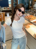 Sweet Little Fresh Striped Round-Neck Short-Sleeved T-Shirt Girl 2026 Summer Slimming Small Jacket Short Top