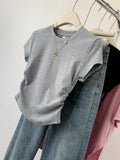 Pure Cotton Collar Solid Color Short-Sleeved T-Shirt For Summer New Design Folding Blouse On The Shoulder Of The Short-Term Repair