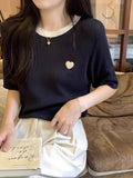 Cinque Is A Beautiful Summer French Loose Love Love Niche Design Ice Silk Thin Knitted Short-Sleeved T-Shirt Girl