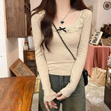 U Collar Collar Collarbone Sexy Bottom T-Shirt Girl Spring And Autumn Pure Lust Lace To Receive Waist Thin Inside Clothes