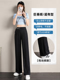 Suit Pants Women's Narrow Version Of Wide-Legged Pants 2025 New Ice Silk Hanging High-Rise Large Size Cover Straight Pants Thin