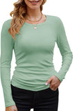 2025 Women's Women's Ribs Cotton Fabric Basic Round Neck Solid Color Long-Sleeved T-Shirt Repair