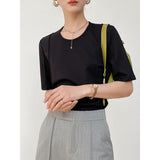 Spring And Summer T-Shirt Tiansi Roman Middle Sleeve Women's Short-Sleeved Design Sense Half-Sleeved Collar Top Free Of Ironing Five-Sleeve