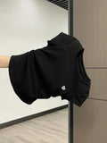 Round Collar Front Shoulder Short-Sleeved T-Shirt Girl Body Design Small Folds To The Waist Top Summer 2025 New