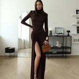 Autumn And Winter Fashion Sexy High Open Fork Strap Bag Hip Dress Babes High Collar Dress Dress Girl