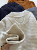 Vintage Apricot V-Necked Simple Sweater Women's Autumn And Winter Senior Sense Thin Inside The Bottom Knitting Top